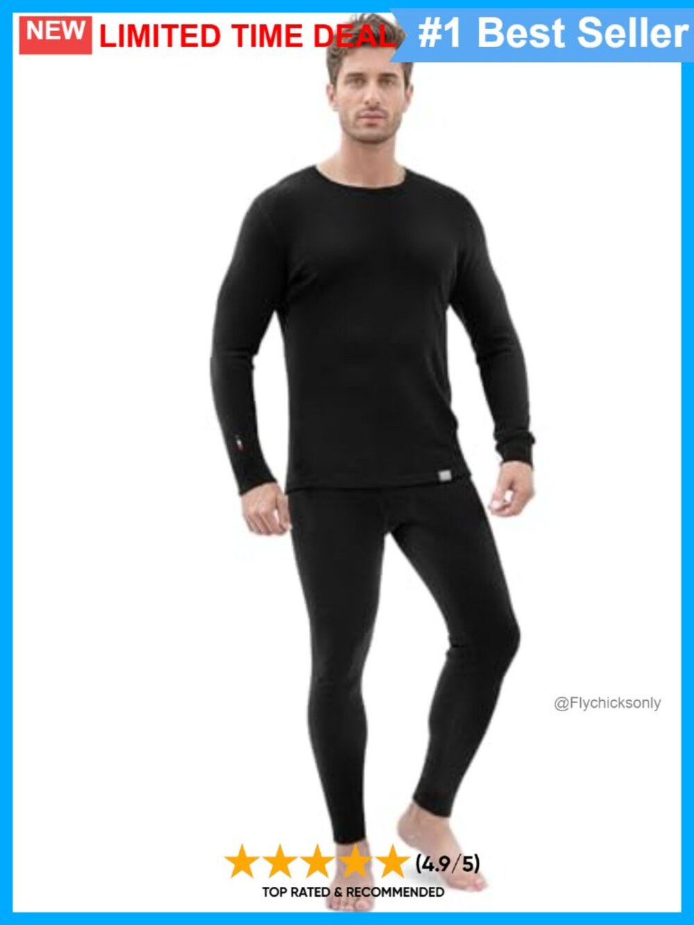 100% Merino Wool Men's Thermal Base Layer Set Long Johns Moisture Wicking